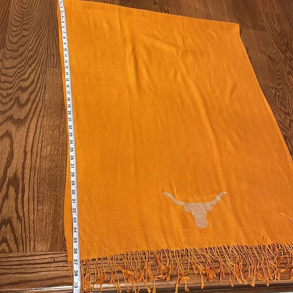 NWT PASHMINA SILK Orange wrap scarf shawl fringed bull’s head rhinestone O/S